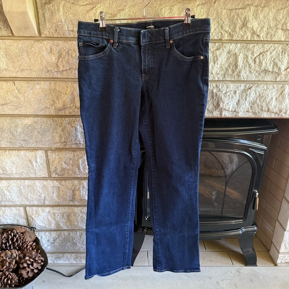 Express Women's Editor Boot Low Ride Dark Blue Je… - image 1